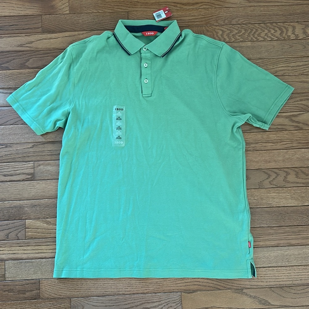 💚 NWT IZOD men’s Polo Shirt size large navy stripes preppy new green